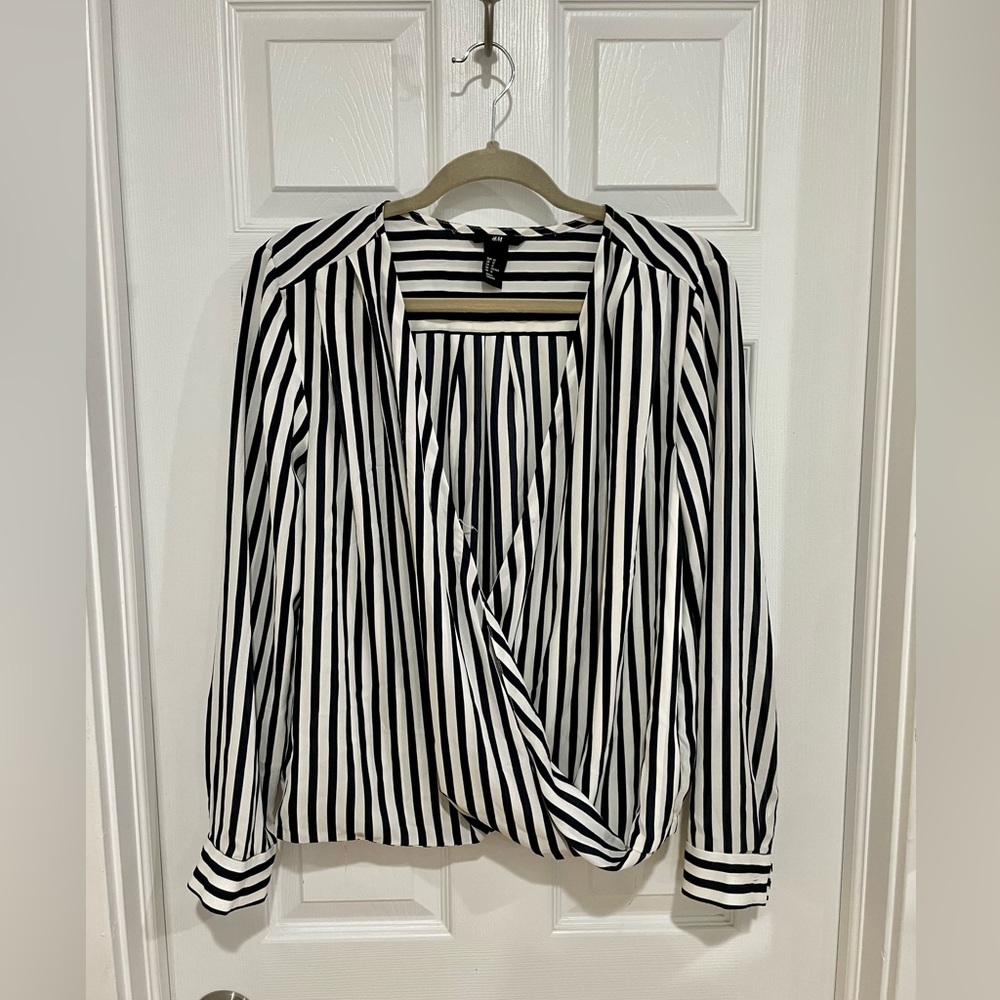 Size US 12 H&M navy striped wrap blouse